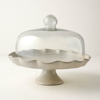 French Grey Ruffle Cake Stand with Dome
