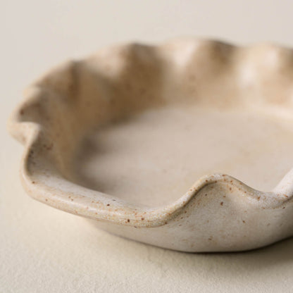 French White Ruffle Spoon Rest close up