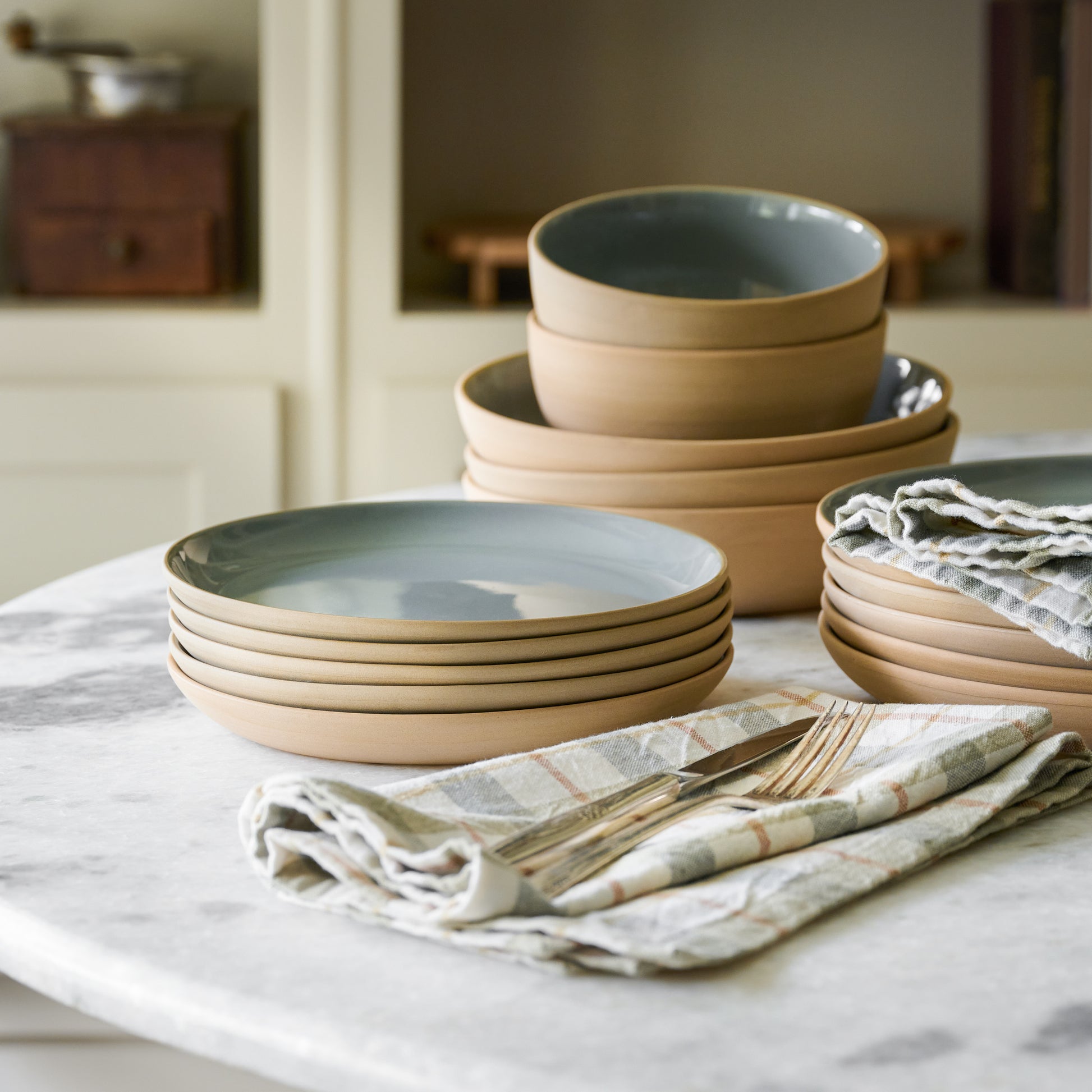 Lakelynn Pasta Bowl stacked next to lakelynn plates