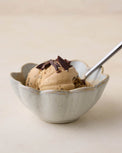 French Grey Scalloped Mini Bowl with ice cream and a spoon inside