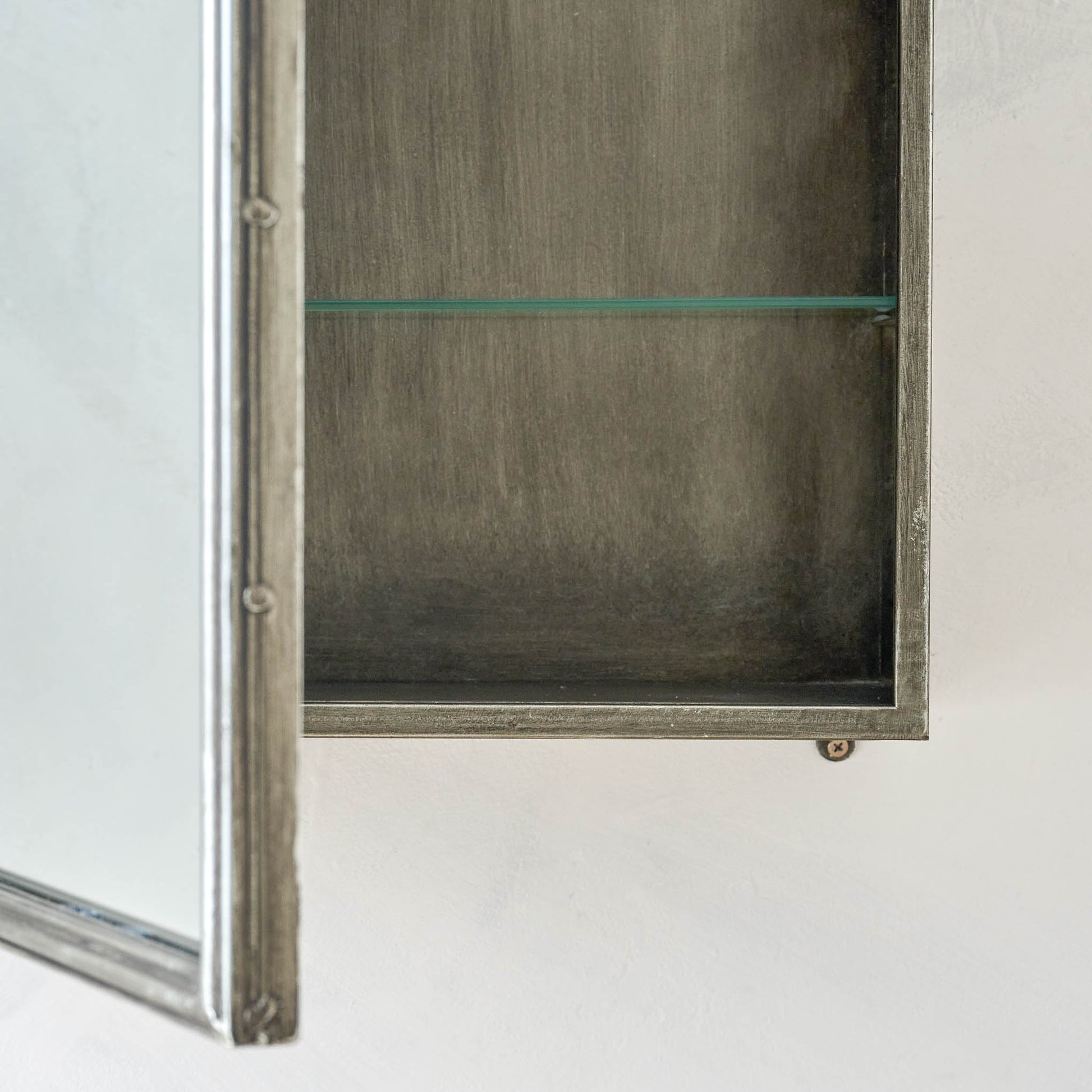 Archer Medicine Cabinet in silver close up of cabinet open