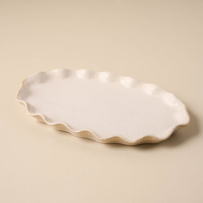 large sized ivory Ceramic tray with ruffled edge