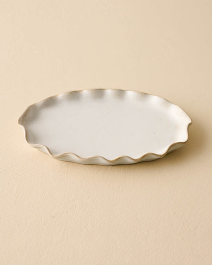 small sized ivory Ceramic tray with ruffled edge