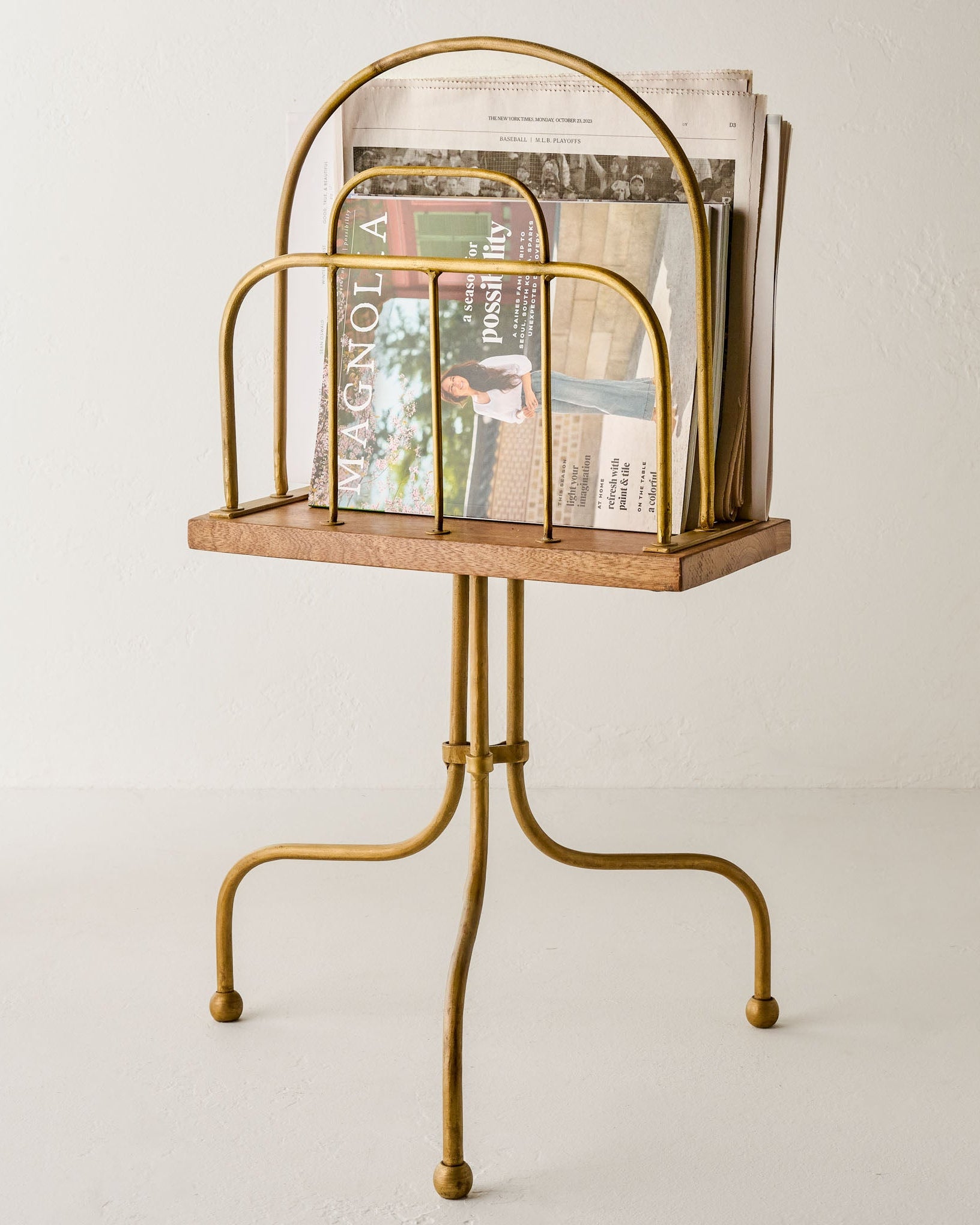 Antique Brass and Wood Media Stand