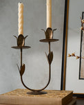 Forged Tulip Taper Holder shown holding candles