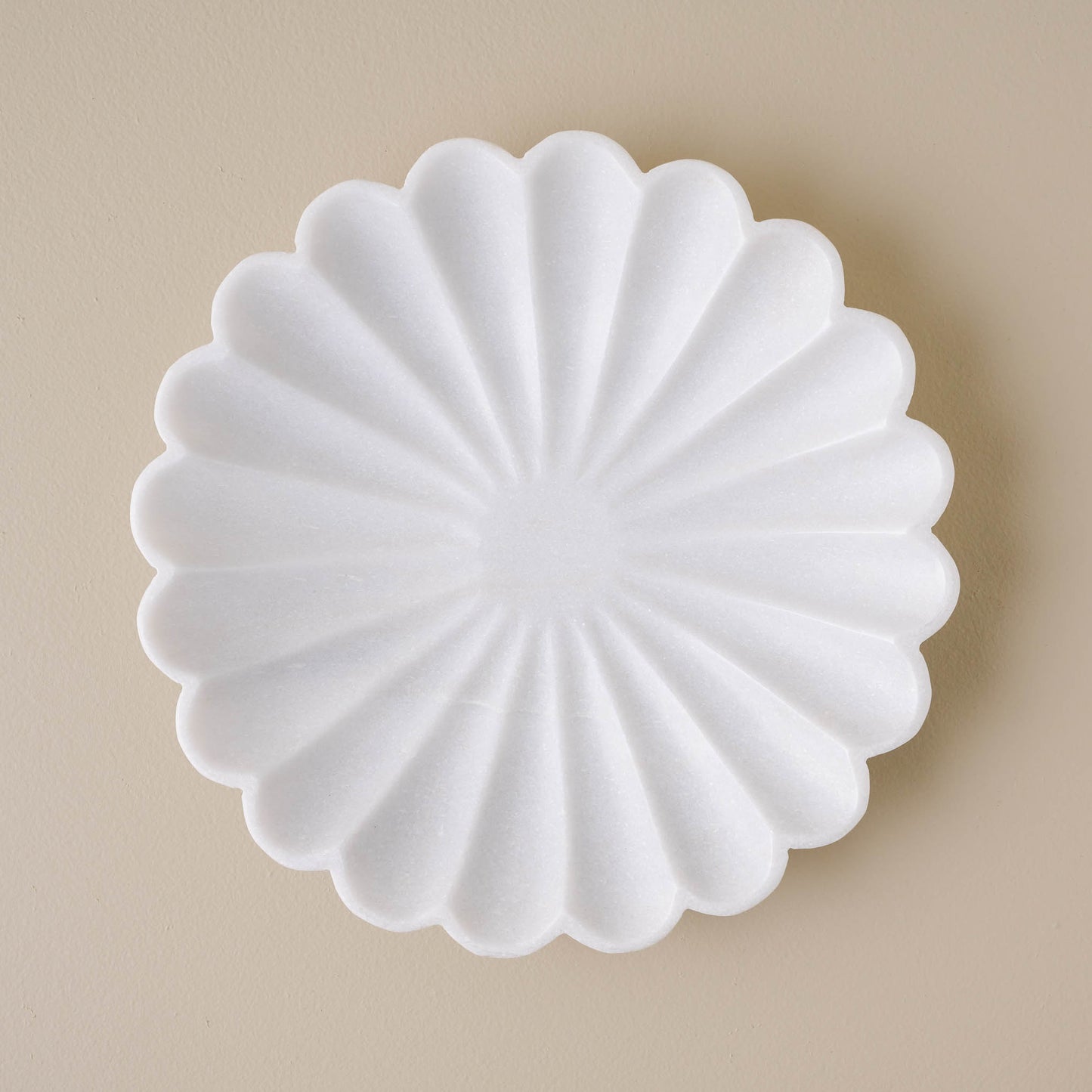 large sized white marble scalloped accent bowl