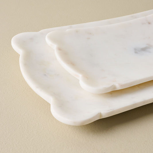 Scalloped Edge Marble Tray - Set of 2 stacked shown up close