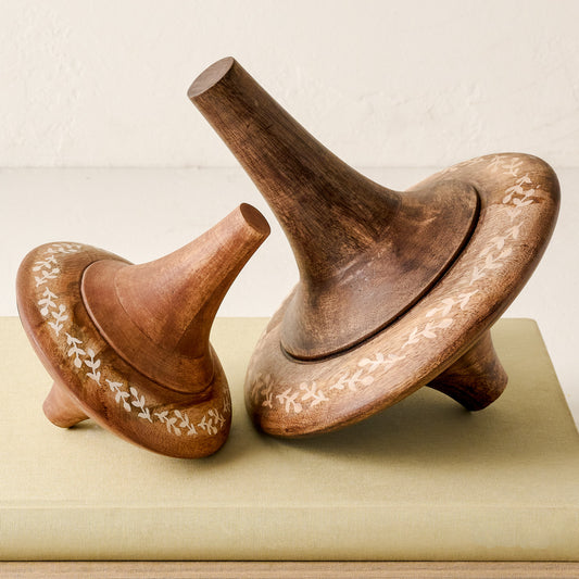 Small and Large Etched Wood Spinners