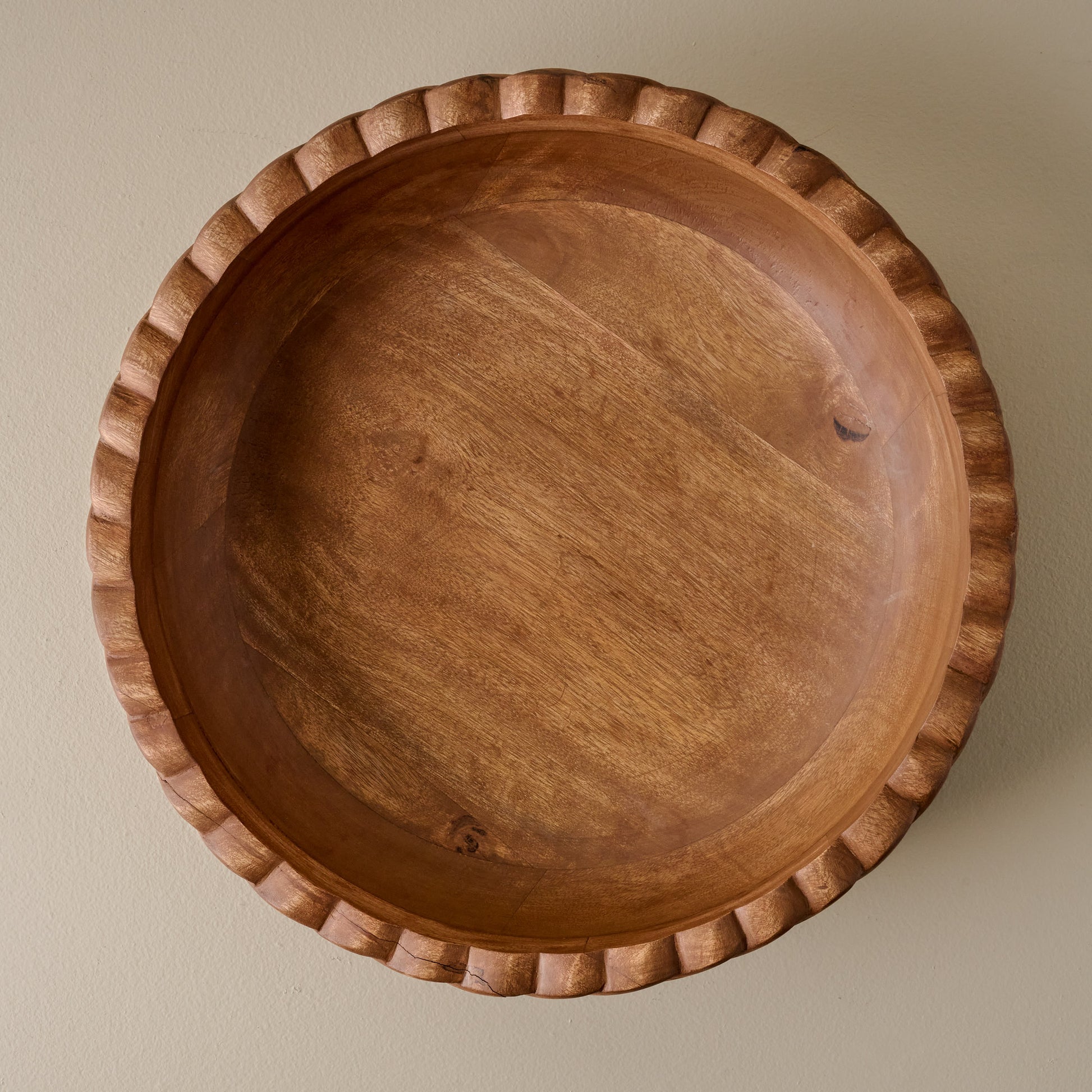 Oversized Antiqued Wood Twisted Bowl from above