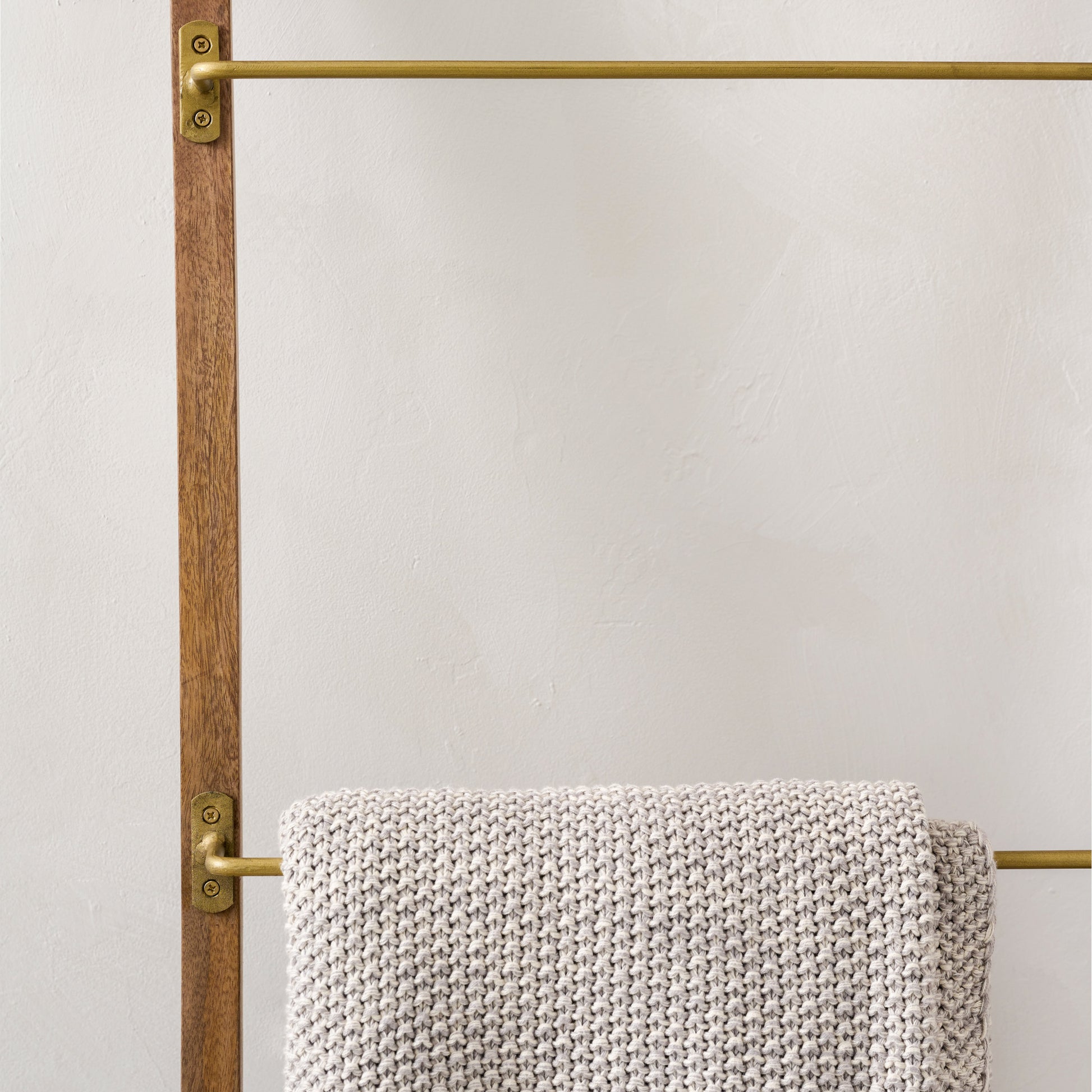 Brass and Wood Library Ladder close up of brass attachments to wood