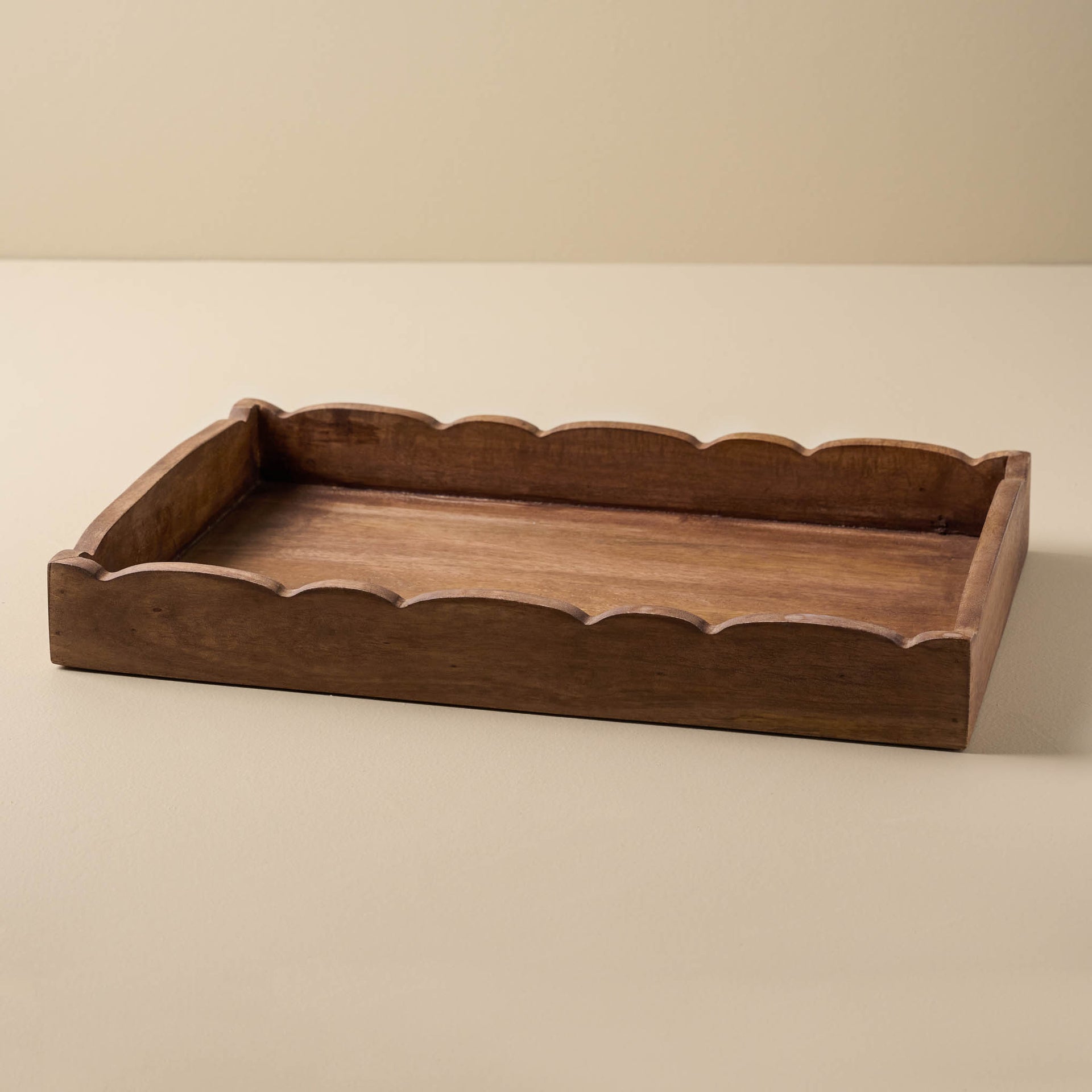 Scalloped Antiqued Wood Tray