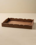 rectangular antiqued wood tray with scalloped edge