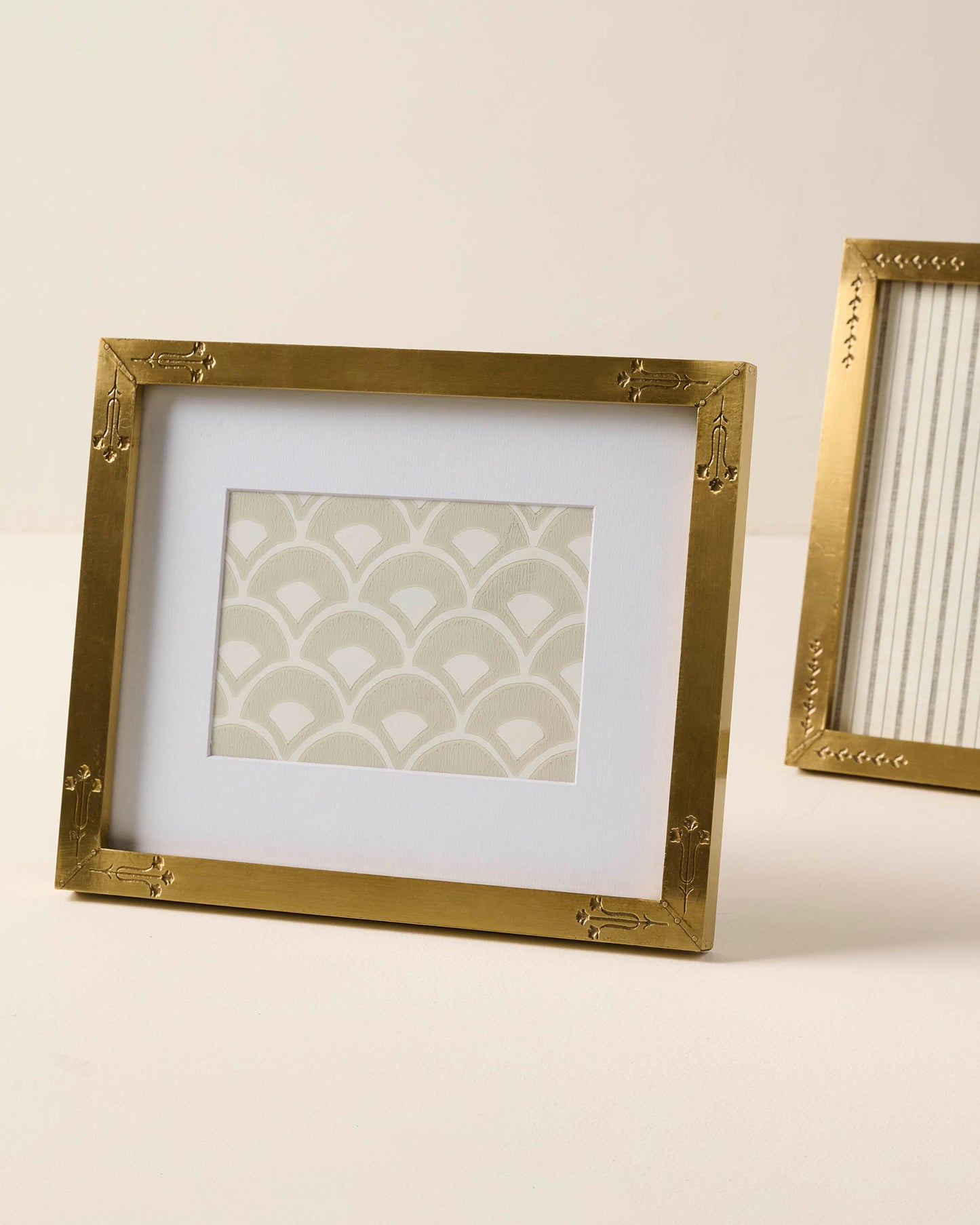 Floral Antique Brass Photo Frame shown sitting horizontally