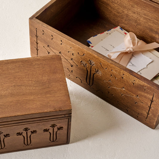 small and large Etched Wood Keepsake Box