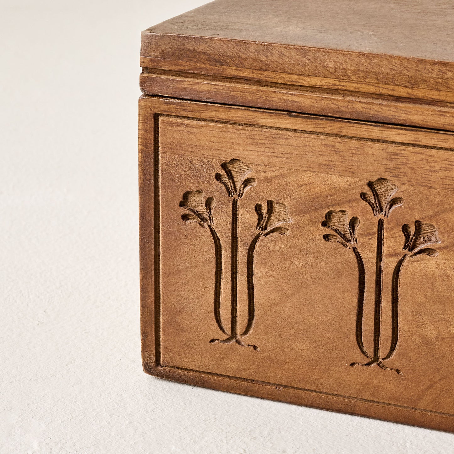 Small Etched Wood Keepsake Box up close