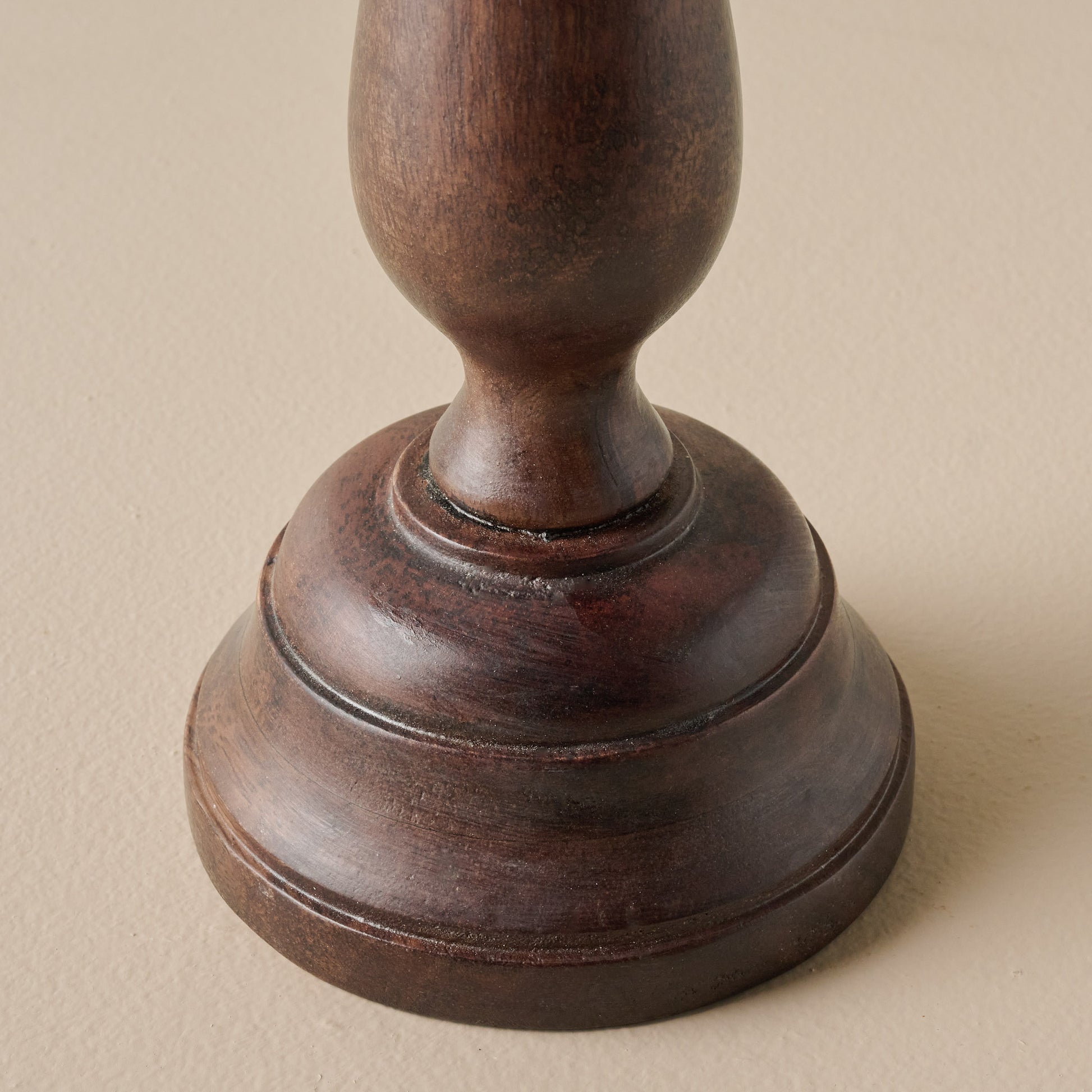 Tall Flora Wood Taper Holder base up close