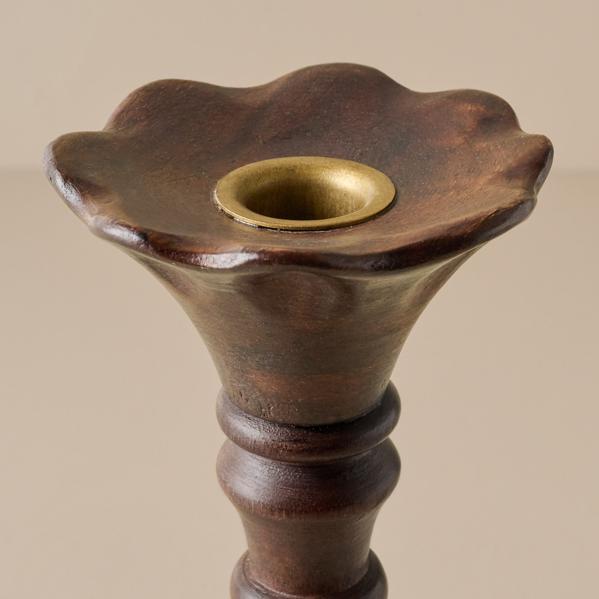 Tall Flora Wood Taper Holder top up close