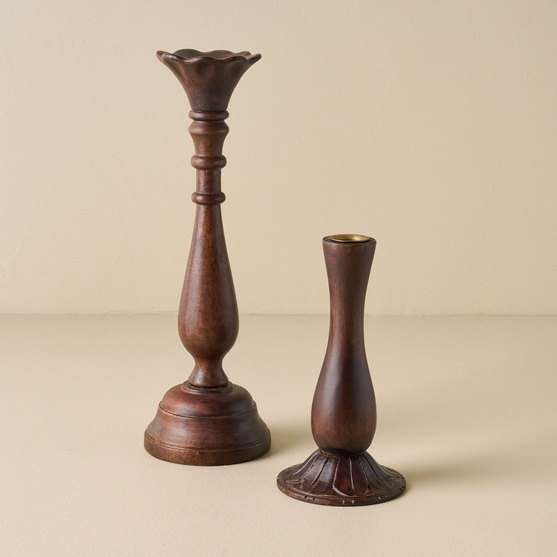 Short and Tall Flora Wood Taper Holders