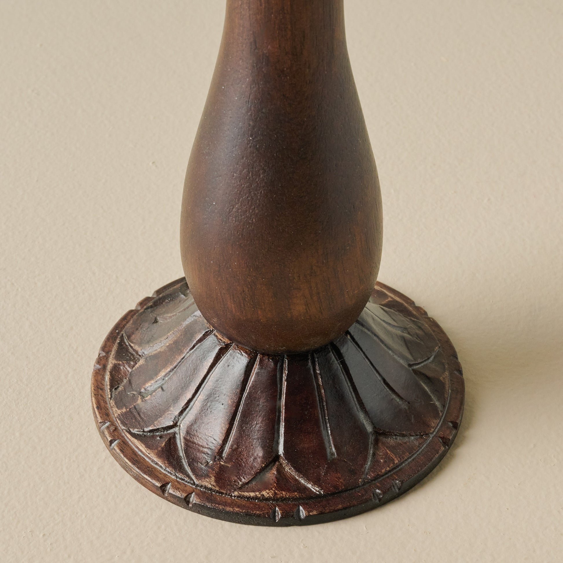 Short Flora Wood Taper Holder base up close