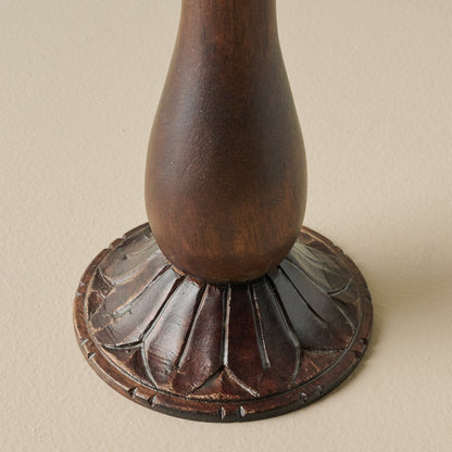 Short Flora Wood Taper Holder base up close