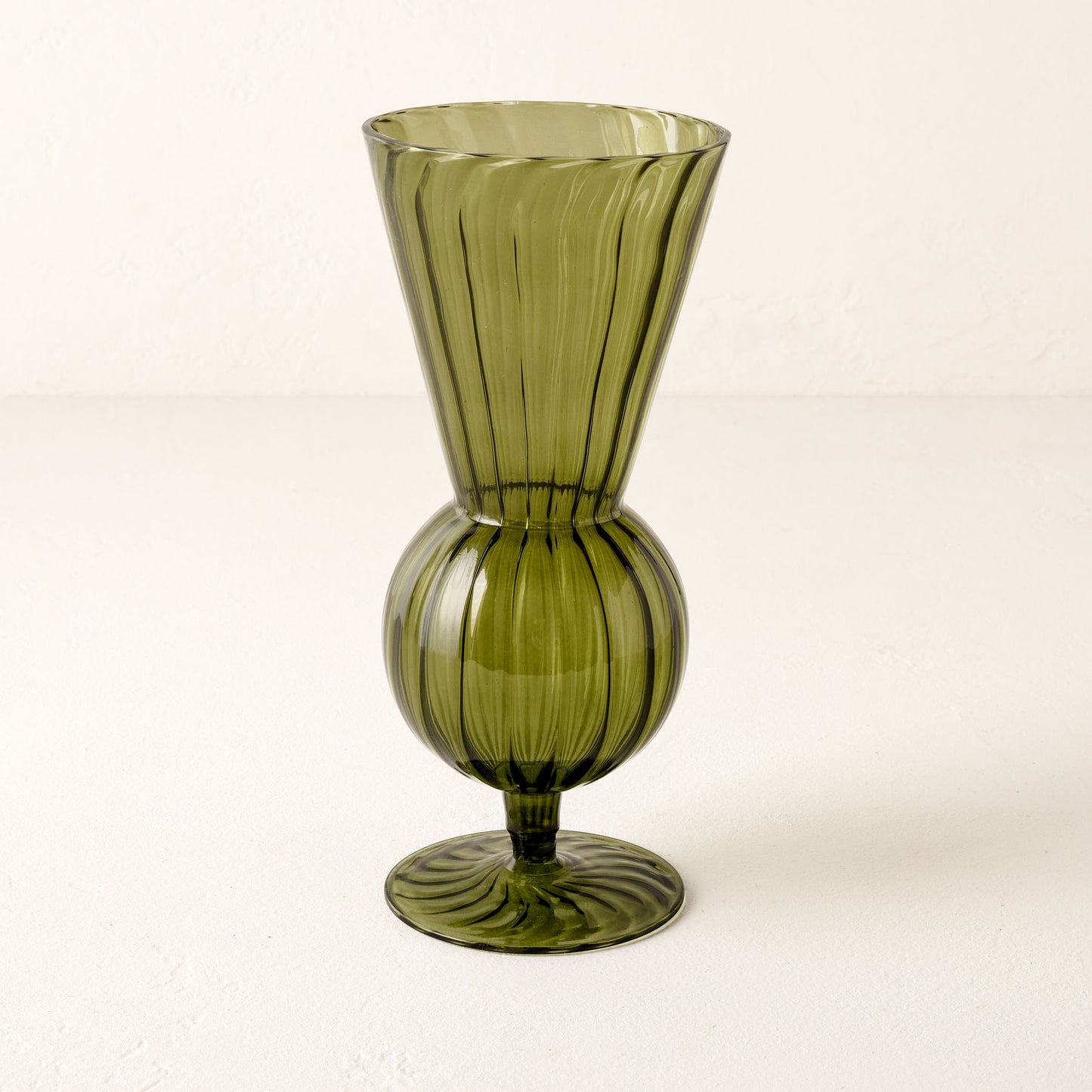 Large Fluted Green Glass Vase