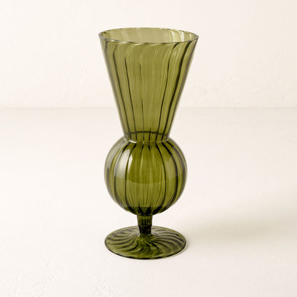 Large Fluted Green Glass Vase