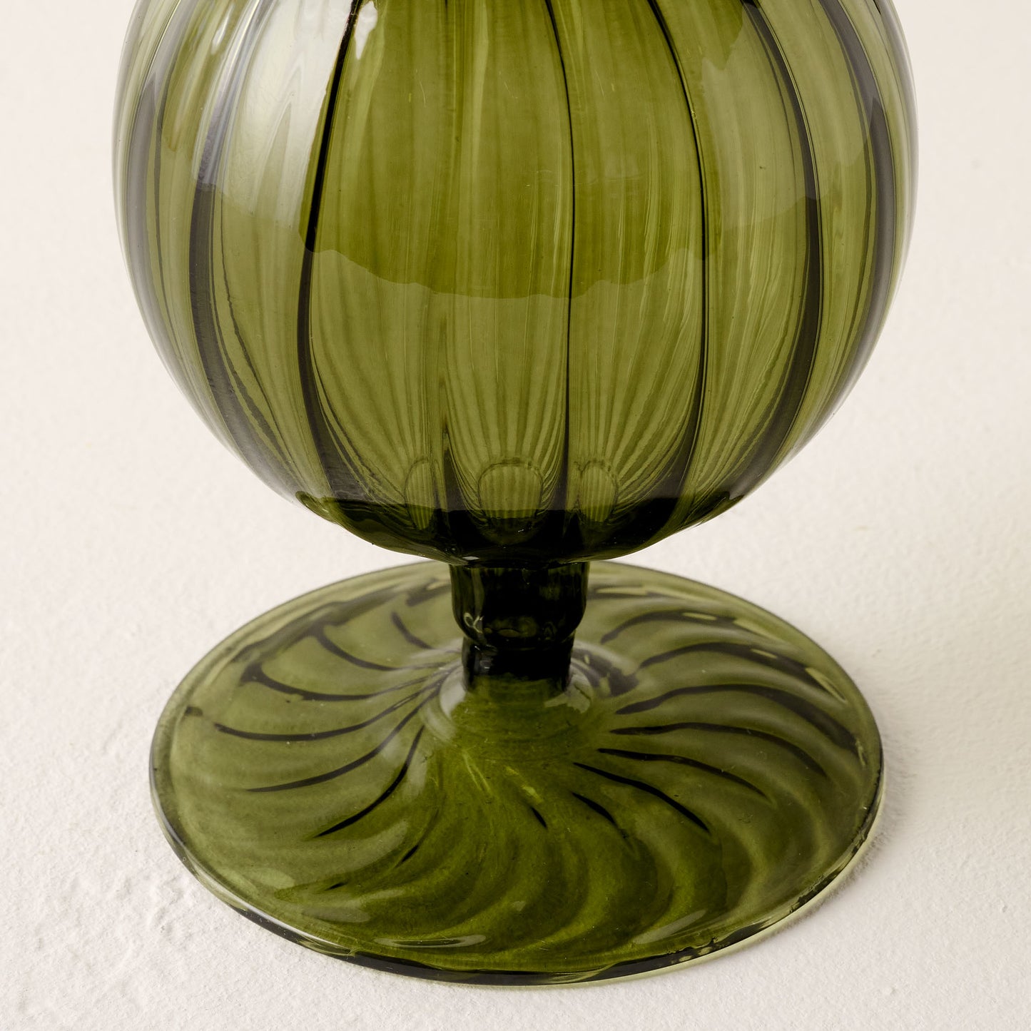 Fluted Green Glass Vase base up close