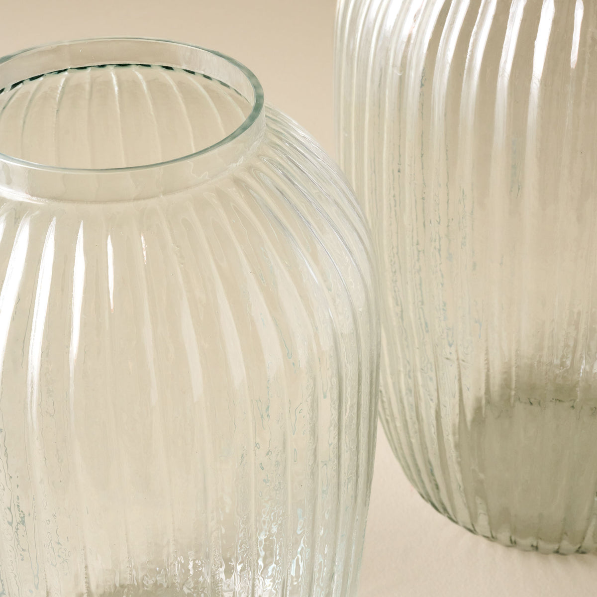Korenne Ribbed Glass Vase up close