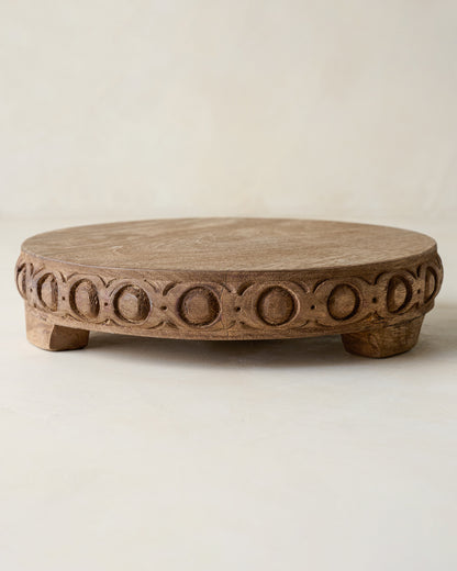 Antiqued Carved Wood Round Riser