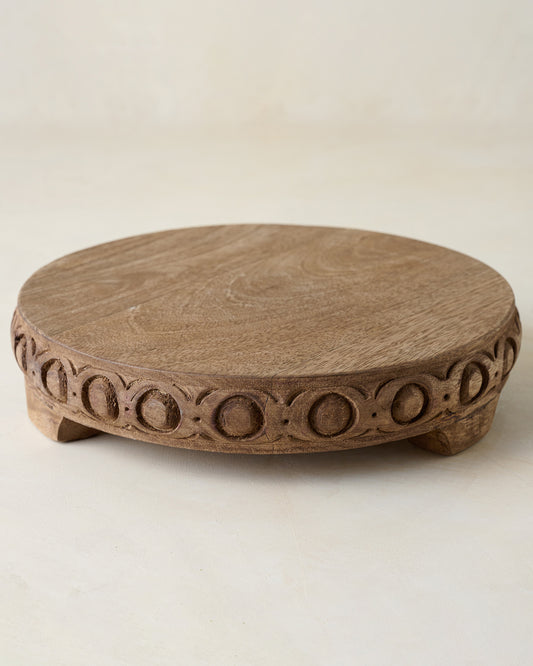 Antiqued Carved Wood Round Riser