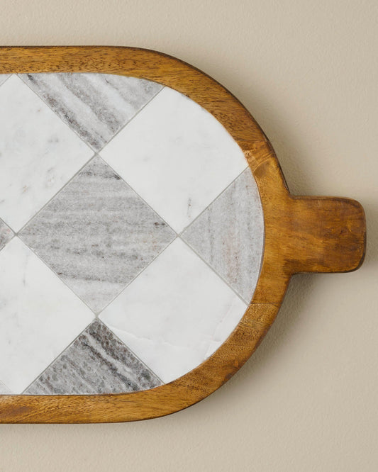 Everett Checkered Marble Serving Board close up