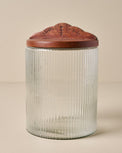 Large Antiqued Wood Ribbed Glass Canister