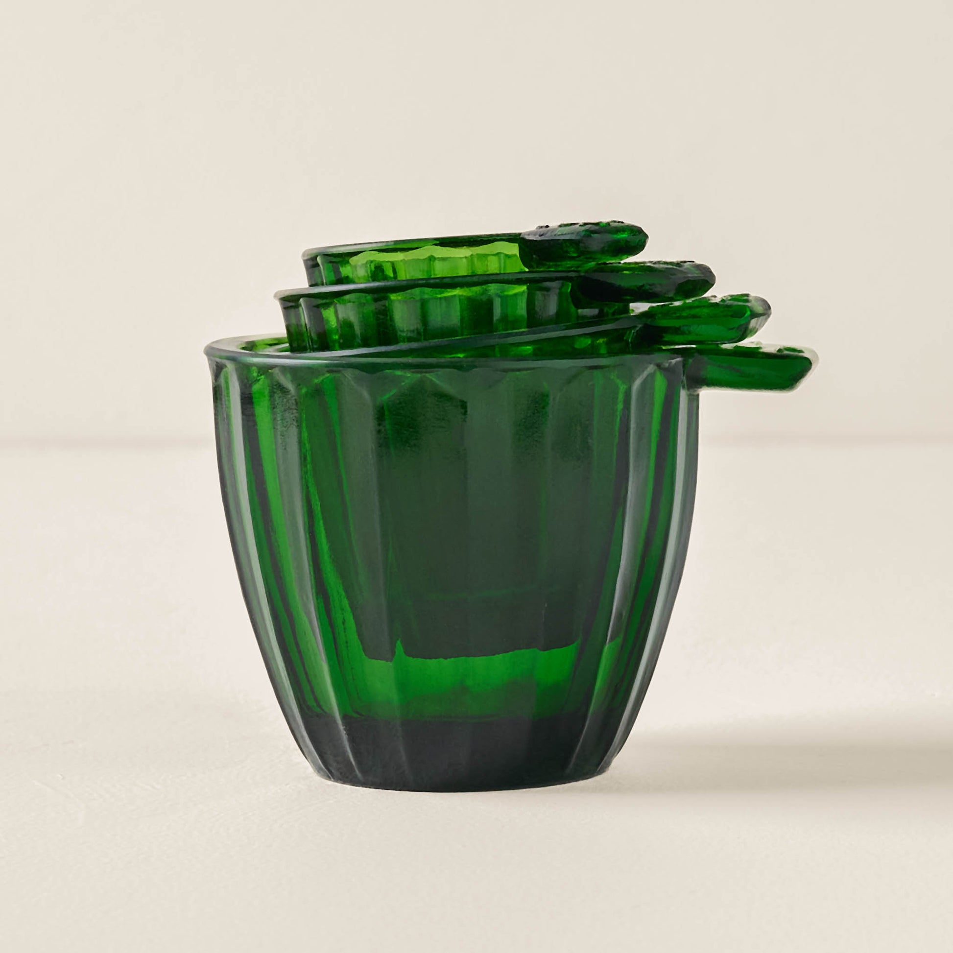 Green Glass Measuring Cup Set stacked