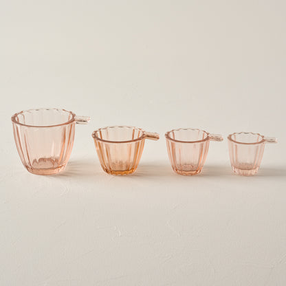 Blush Glass Measuring Cup Set in a line showing all four sizes