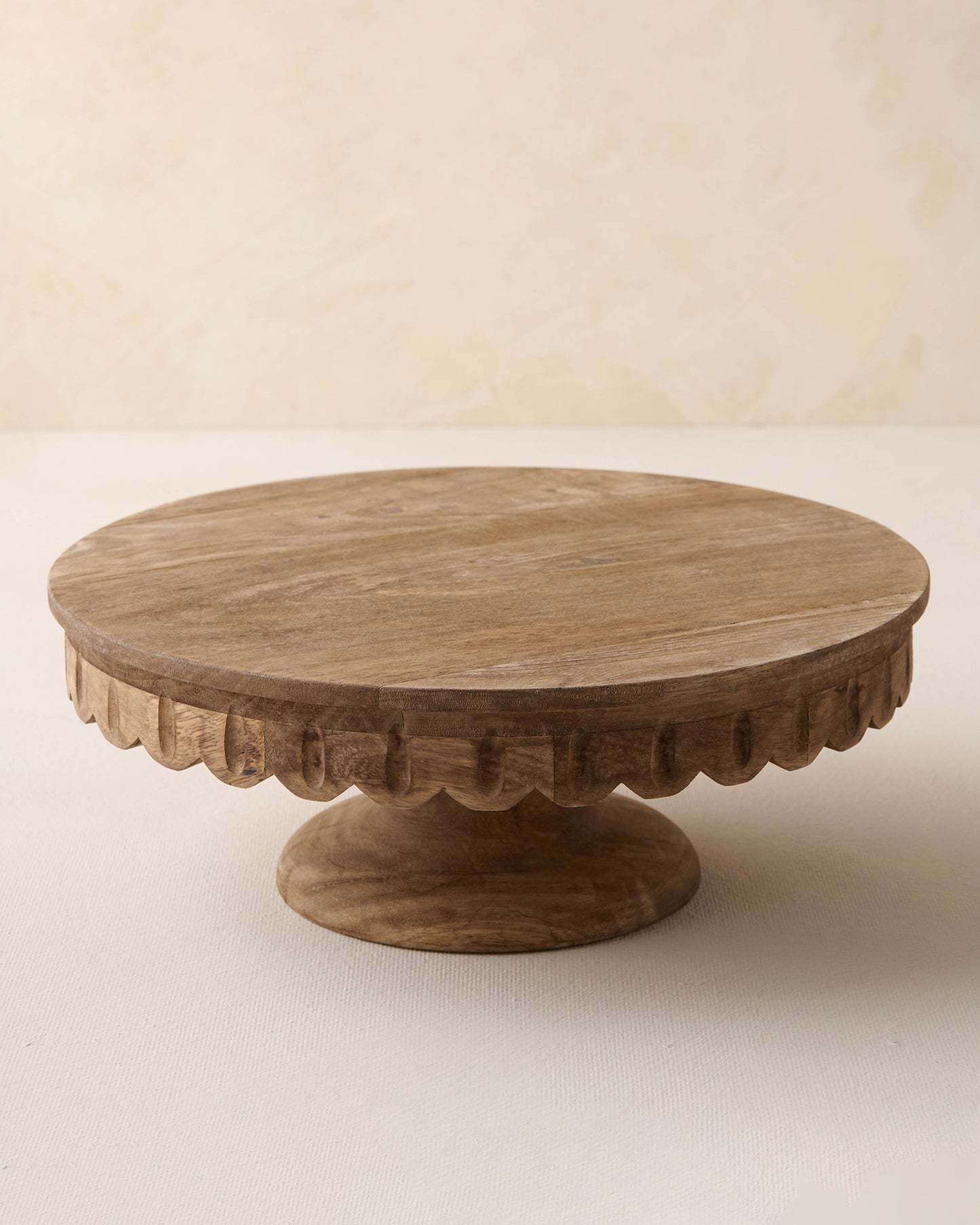 Antiqued Wood Scalloped Cake Stand large