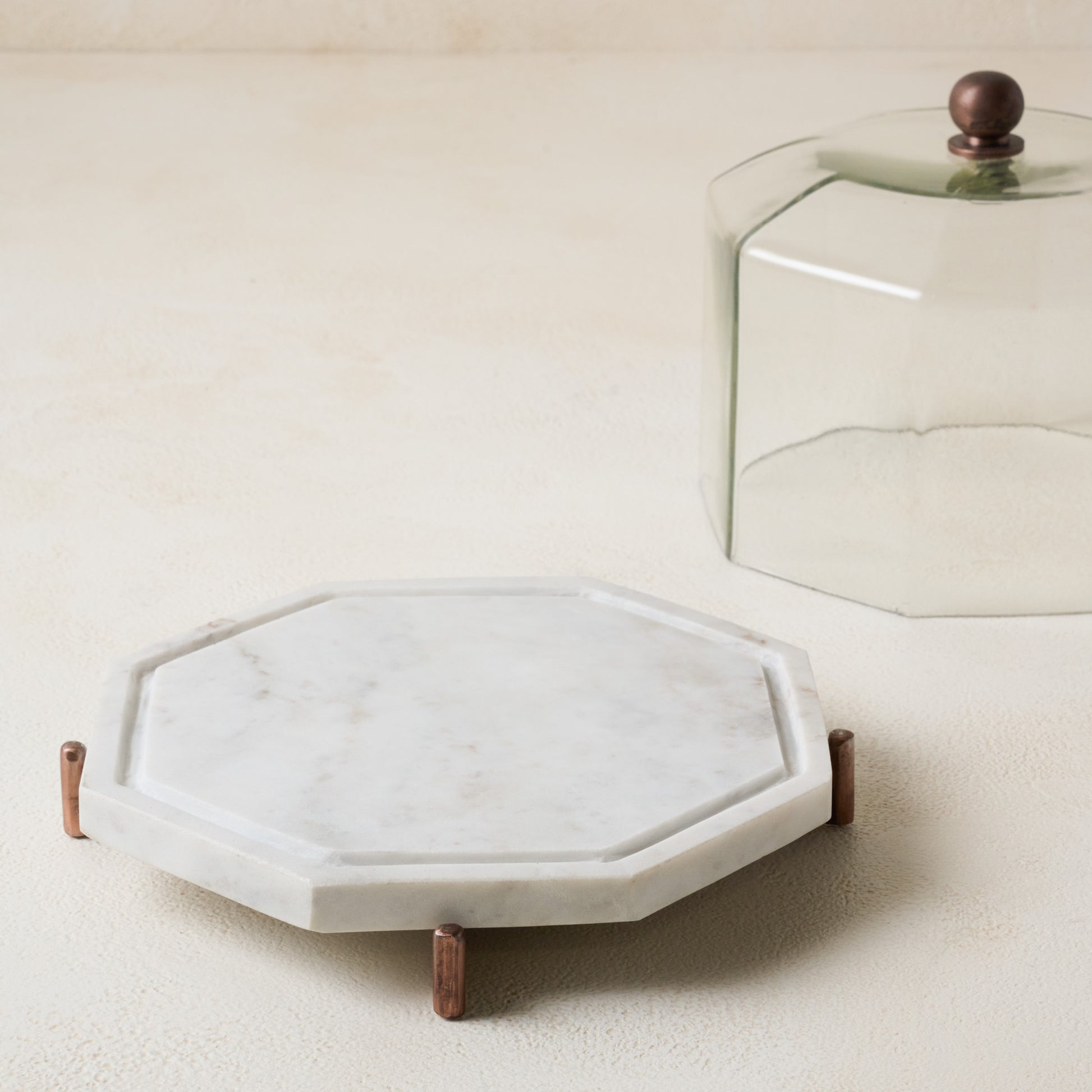 Marble and Copper Cake Stand with top off