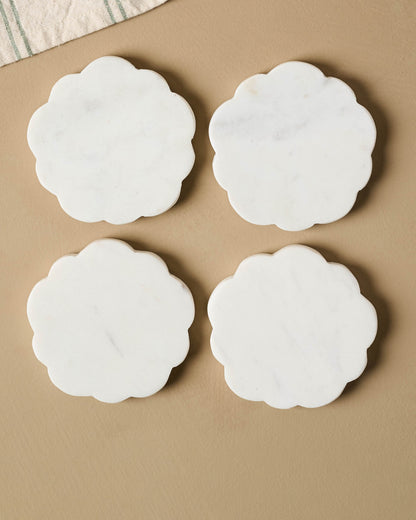 White Marble Scalloped Coaster Set