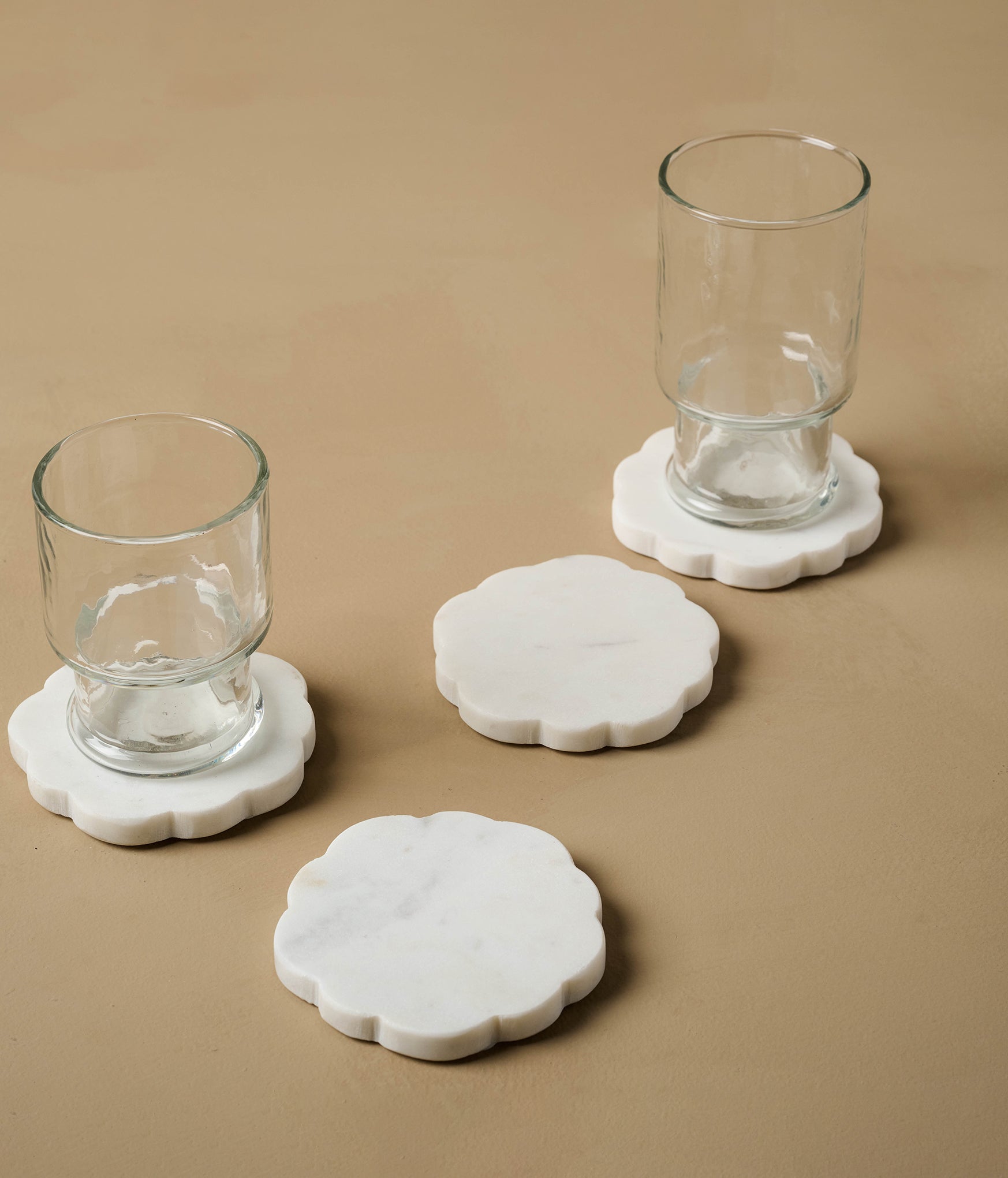 White Marble Scalloped Coaster Set