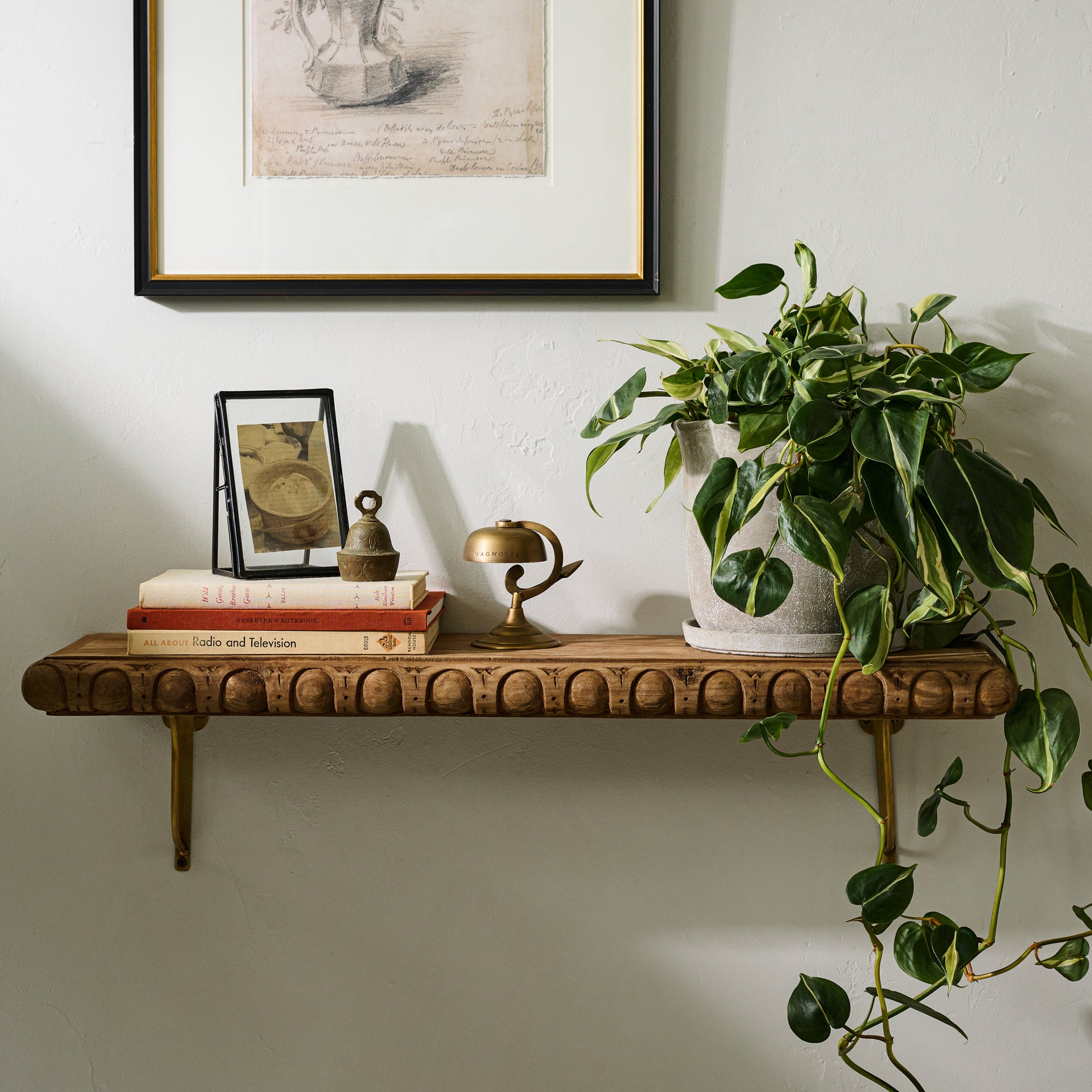 Griffin Hand Carved Wood Shelf