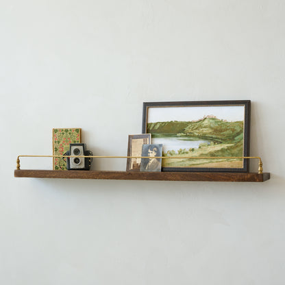 Elliott Wood and Brass Picture Ledge in large size with art and decor on top