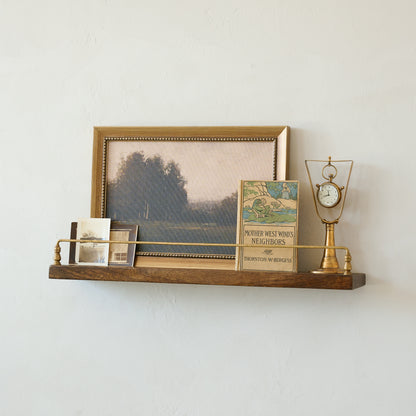 Elliott Wood and Brass Picture Ledge in small size with decor on top