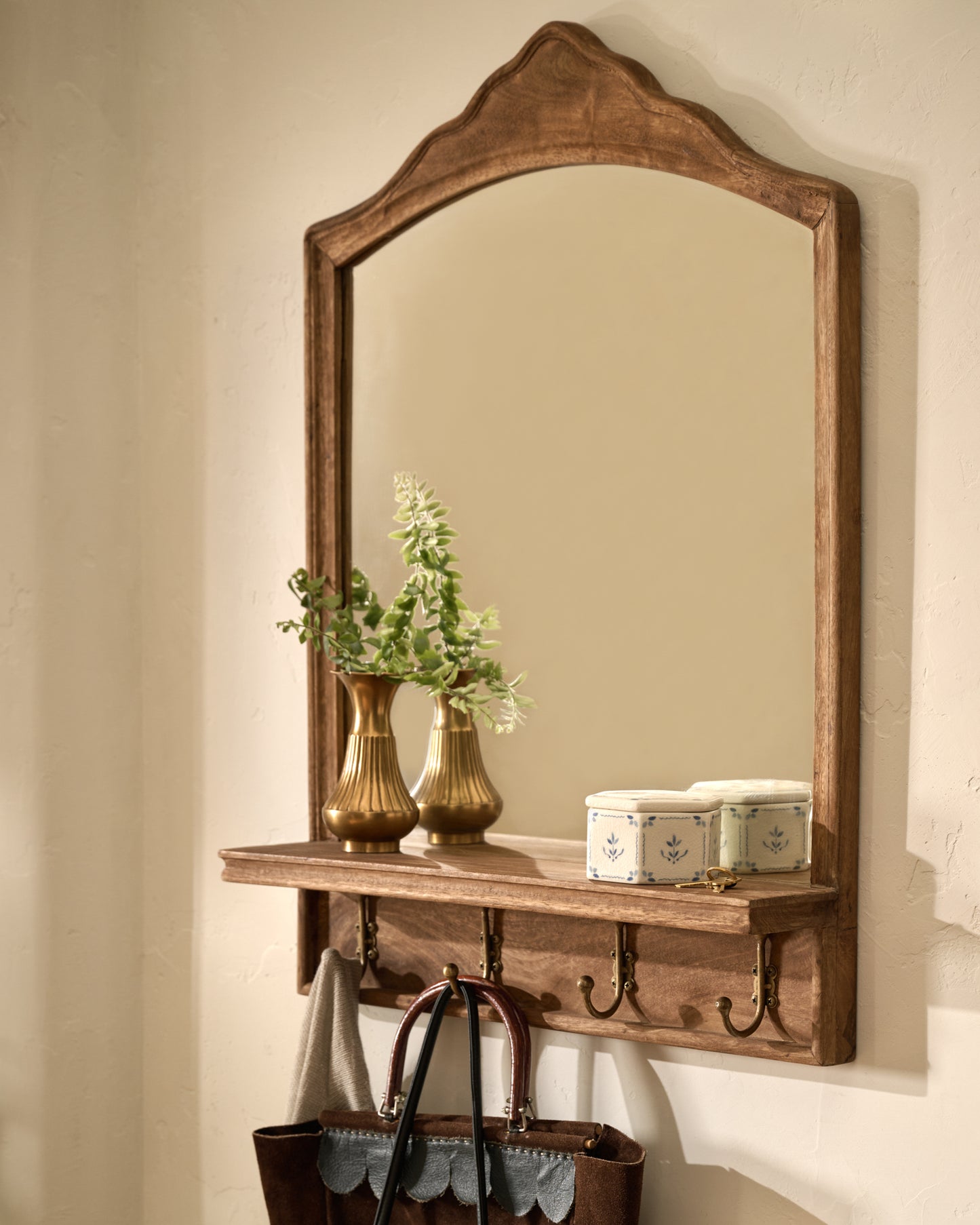 James Mirror with Hooks and Shelf