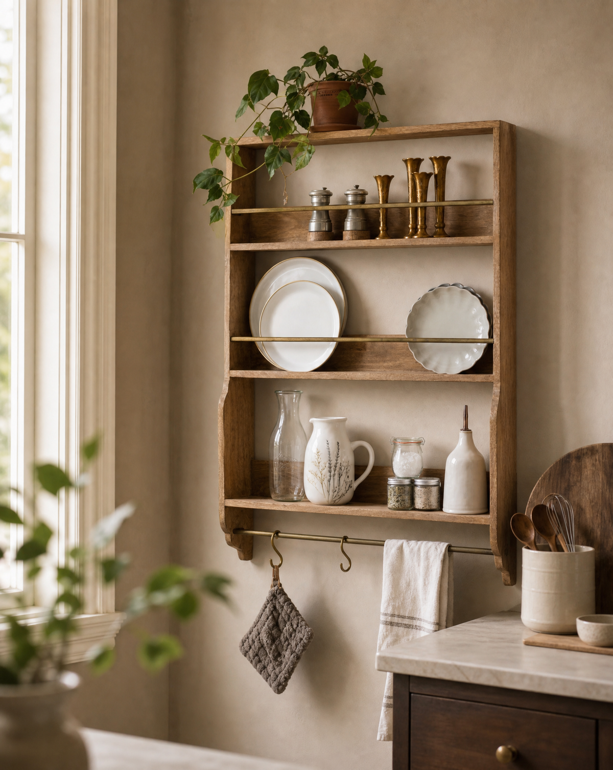 Hannon Wood and Brass Display Shelf-AI gen
