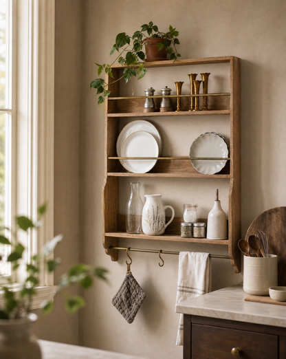 Hannon Wood and Brass Display Shelf-AI gen