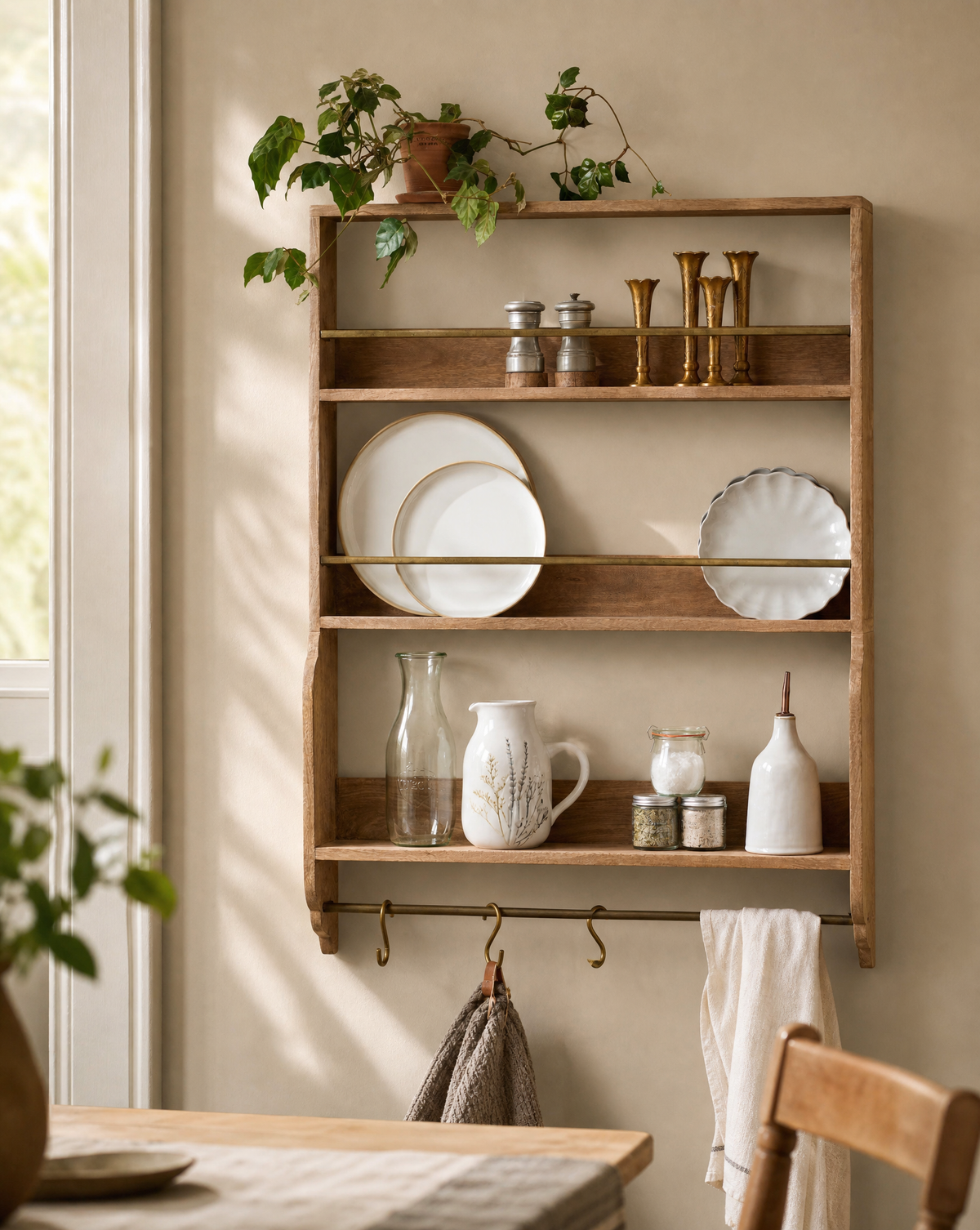 Hannon Wood and Brass Display Shelf-AI gen