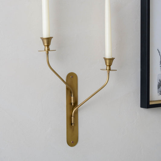 Margo Antiqued Brass Double Wall Sconce with tapers