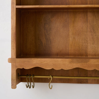 Daphne Wooden Wall Shelf close up of hooks on bottom of shelf