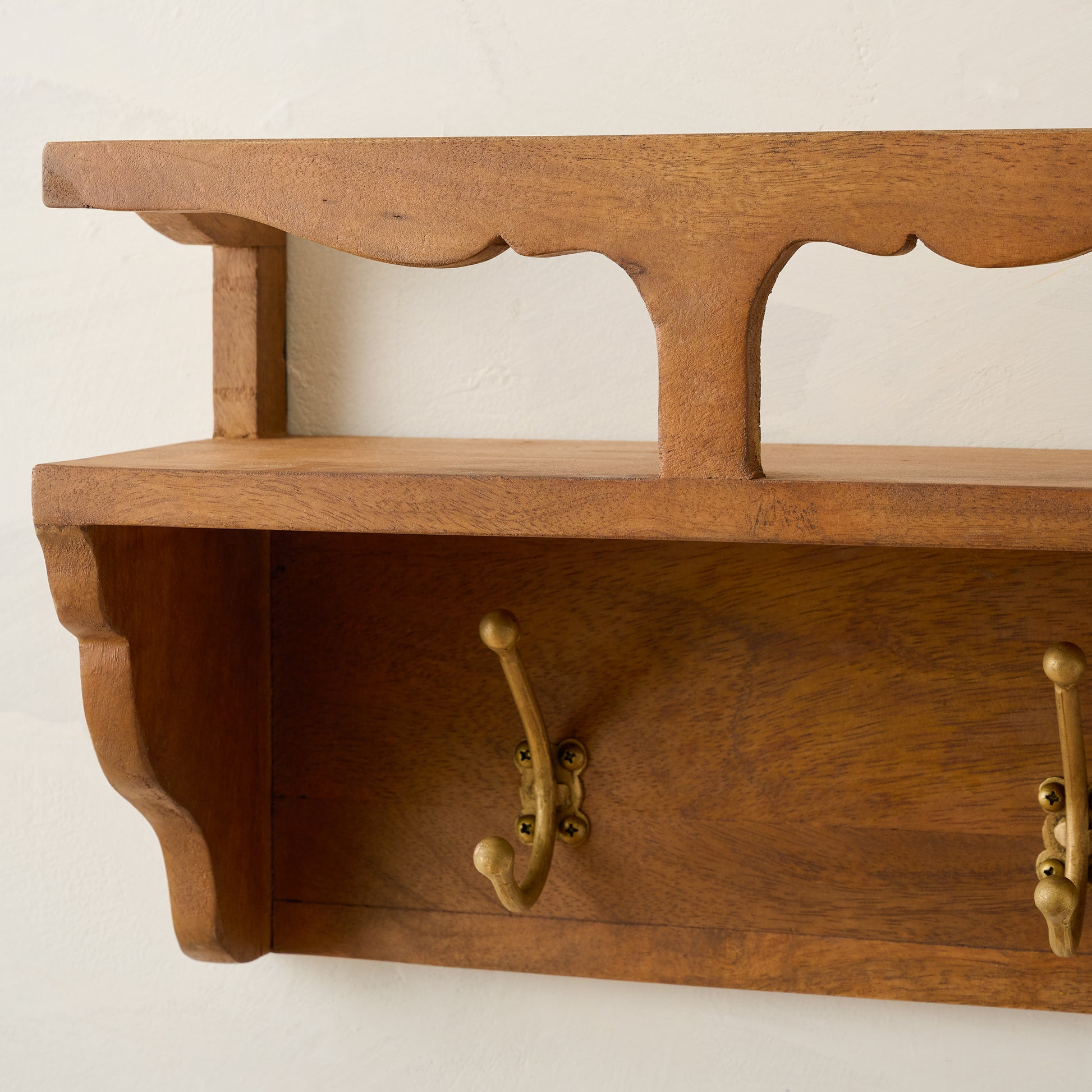Daphne Wood and Brass Display Shelf close up