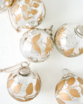 Small Mercury Glass and Gold Botanical Ornament Set of Six up close