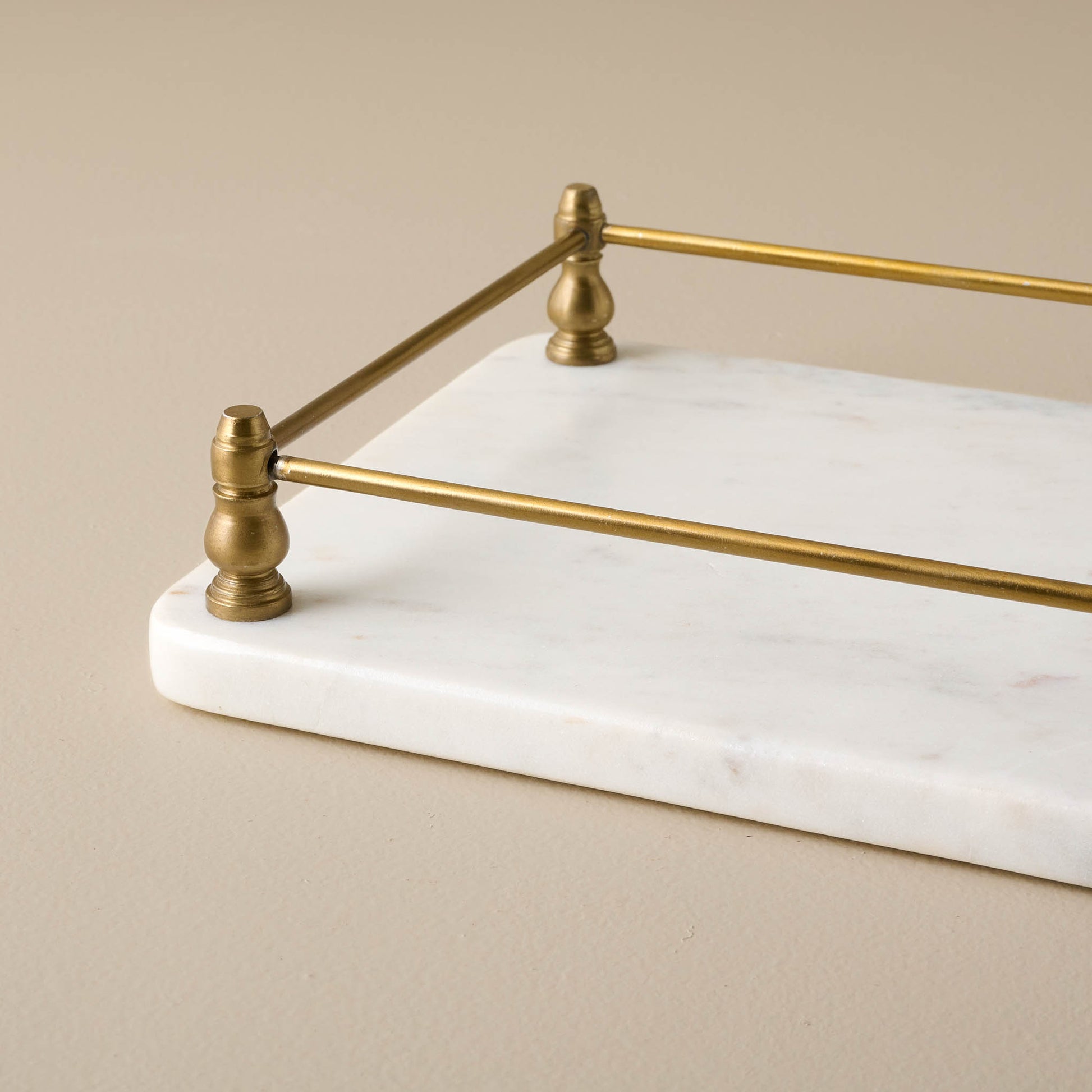 detailed corner view of Antique Brass and Marble Vanity Tray